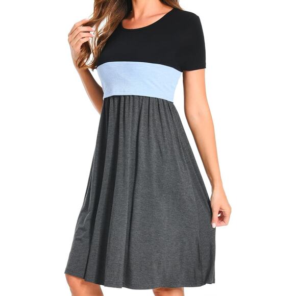 New! Scoop Neck Blue Color Block Nursing Dress with Pocket Size XXL - Picture 1 of 4